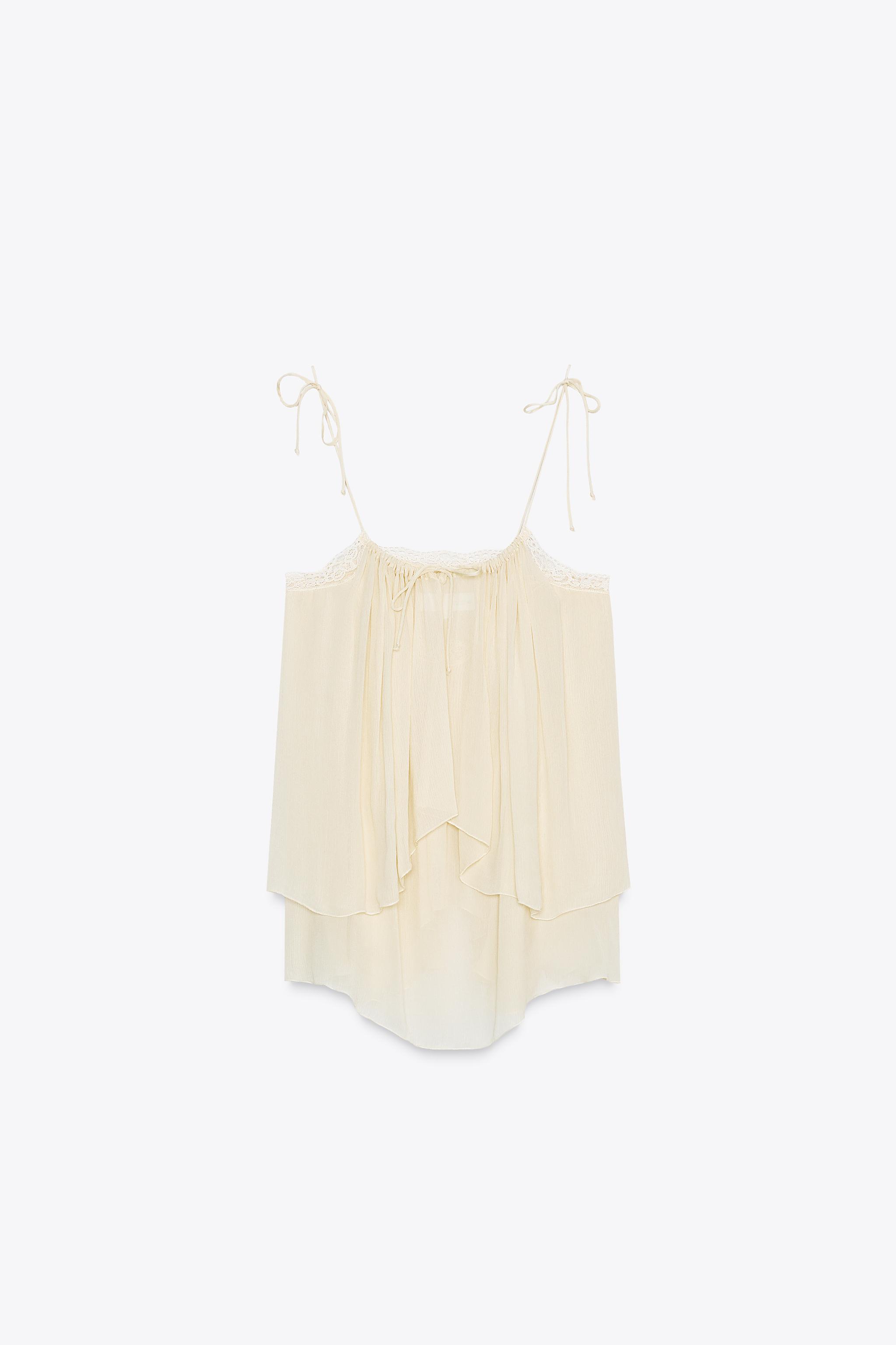 ZARA - ミャー SEMI-SHEER LACE TOP ZW COLLECTION - Ivory | ZARA Canada