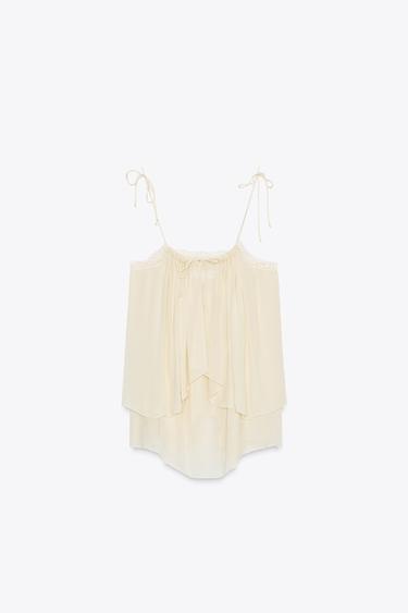 Zara SEMI-SHEER LACE TOP ZW COLLECTION - Ivory