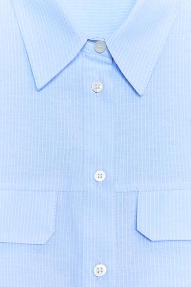 SHORT SHIRT WITH STRIPED FLAPS - White / Sky blue by Zara - Image 8