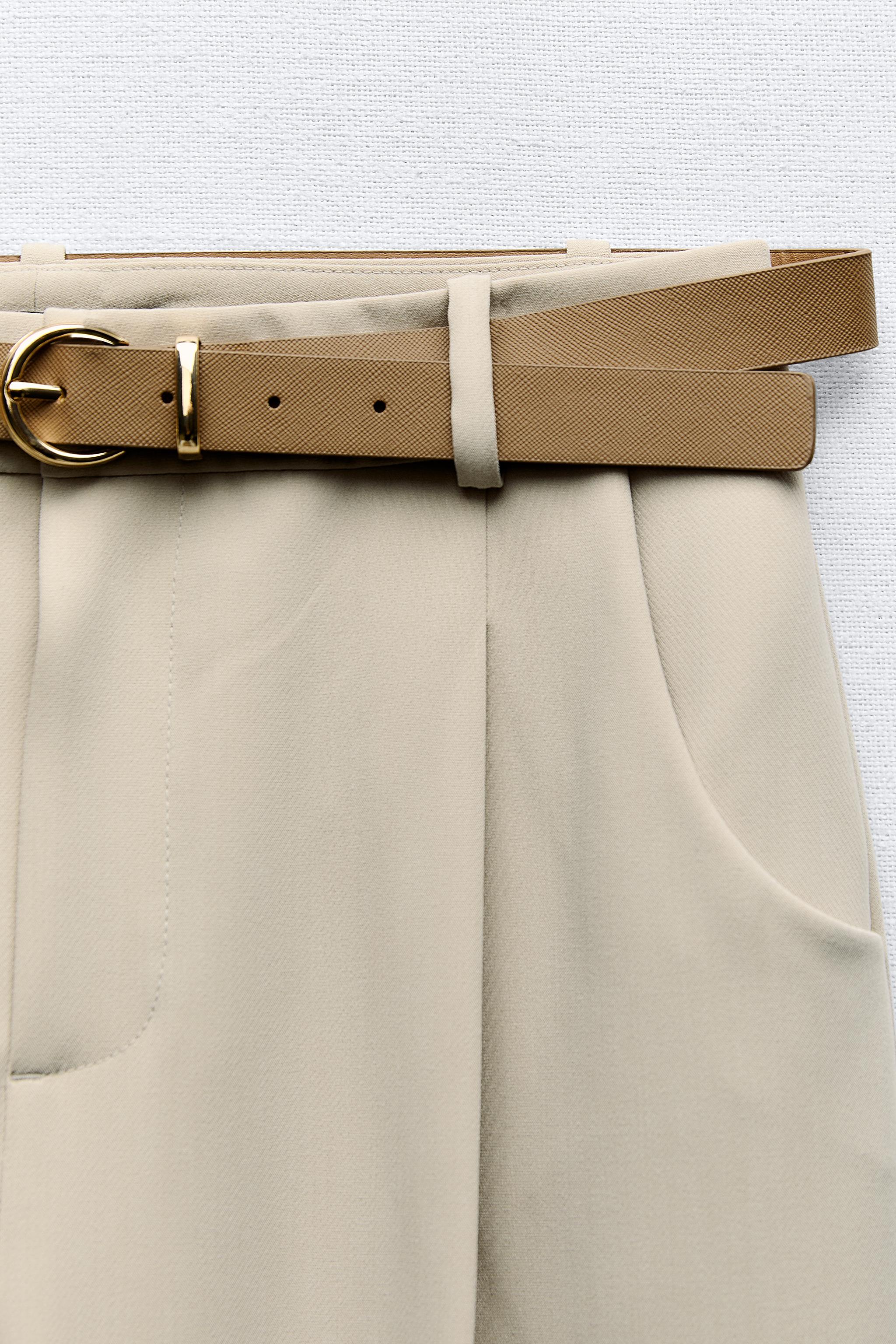 BELTED TAPERED PANTS - Light khaki