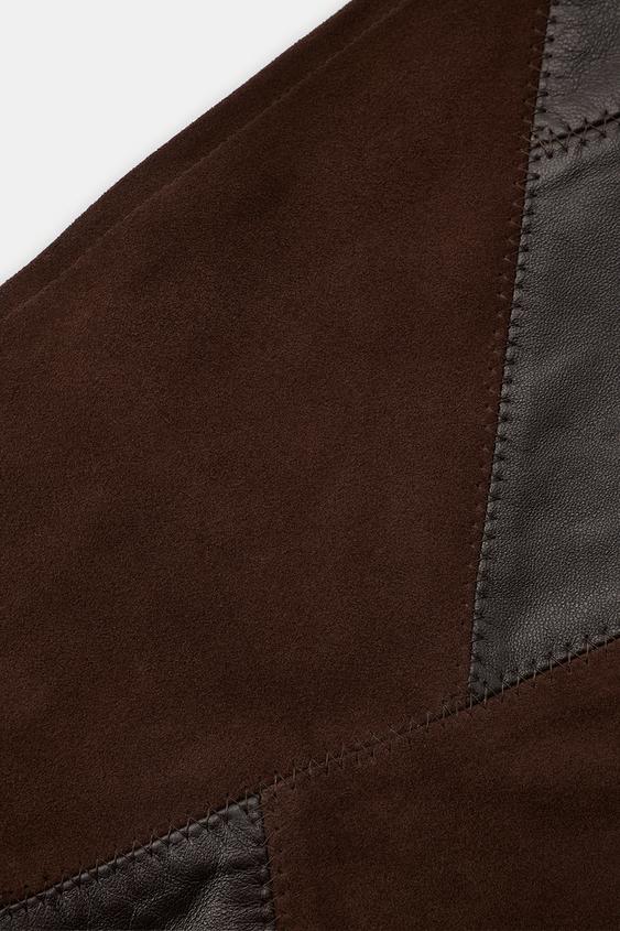 BANDANA COMBINÉE CUIR VELOURS 100 % - Marron de Zara - Image 2
