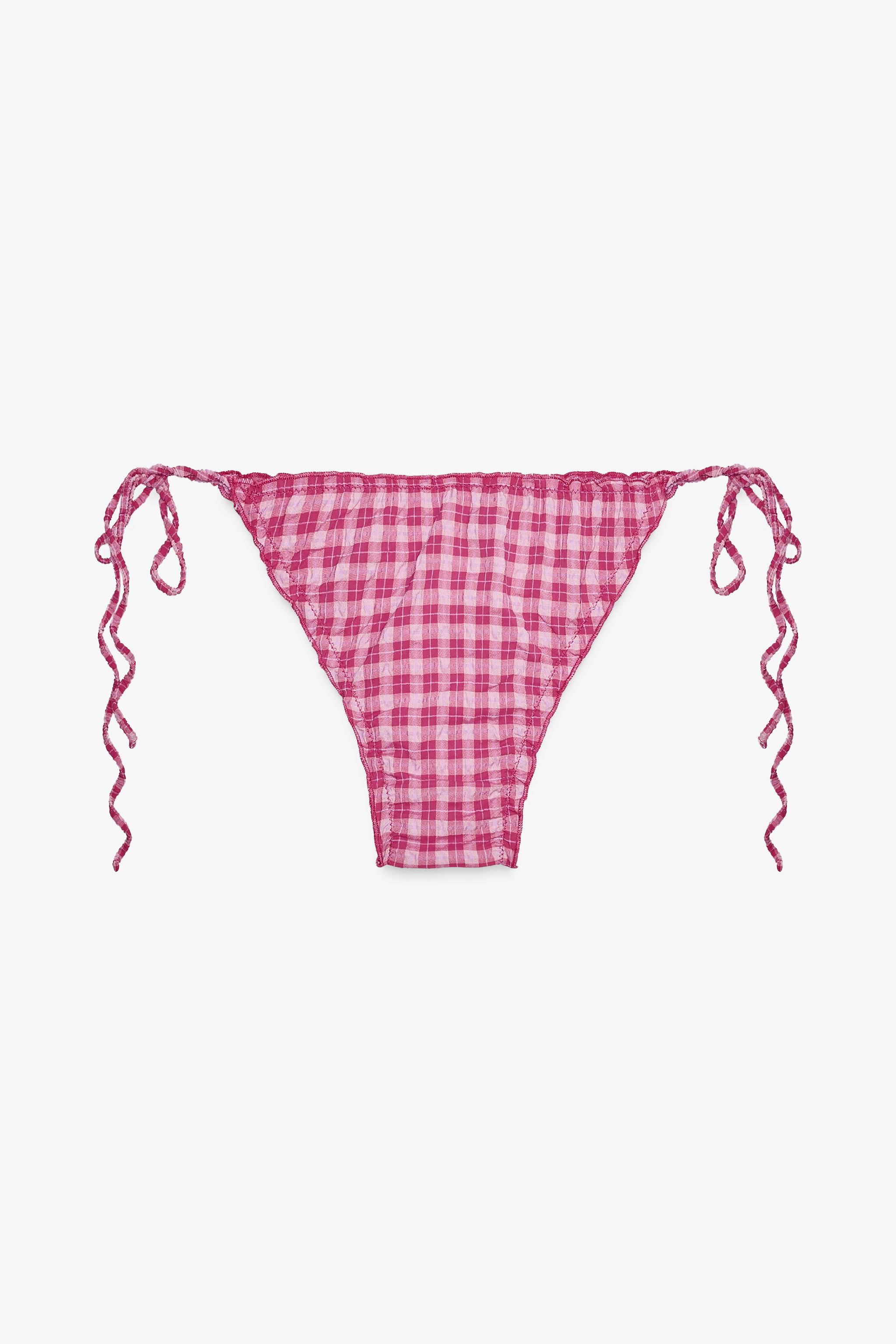 ZARA チェック柄ビキニブリーフ 2910/207 CHECKERED BIKINI BOTTOMS - Pink | ZARA United States