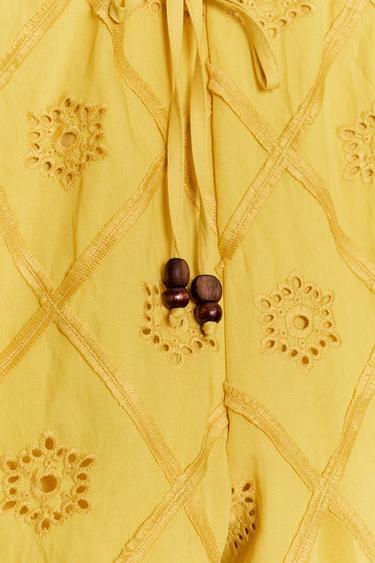EMBROIDERED PERFORATED BERMUDA SHORTS - Mustard by Zara - Image 6