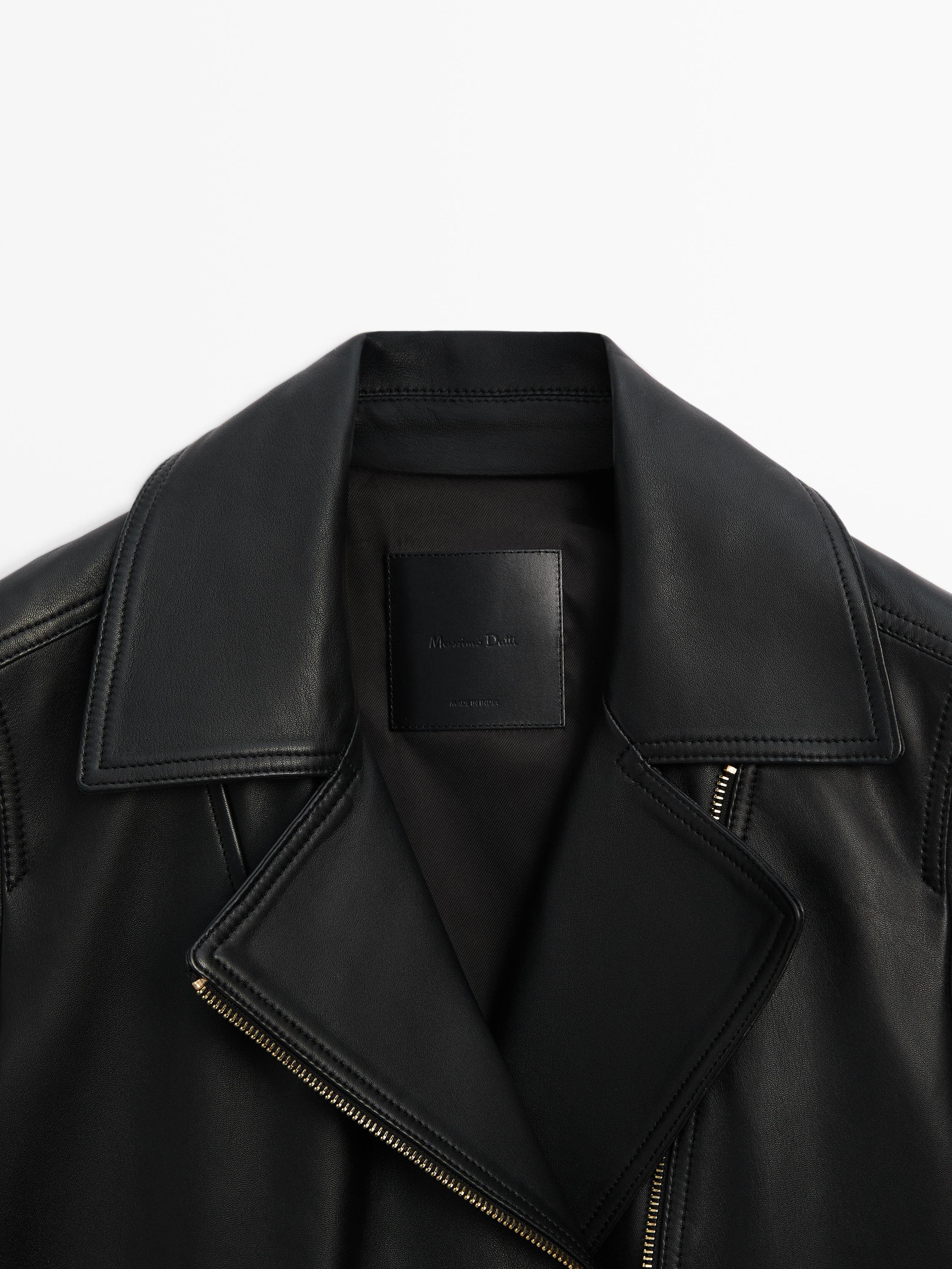 Black nappa leather biker jacket - Black | ZARA United States