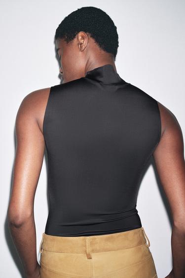 HIGH NECK POLYAMIDE TOP - Black by Zara - Image 1
