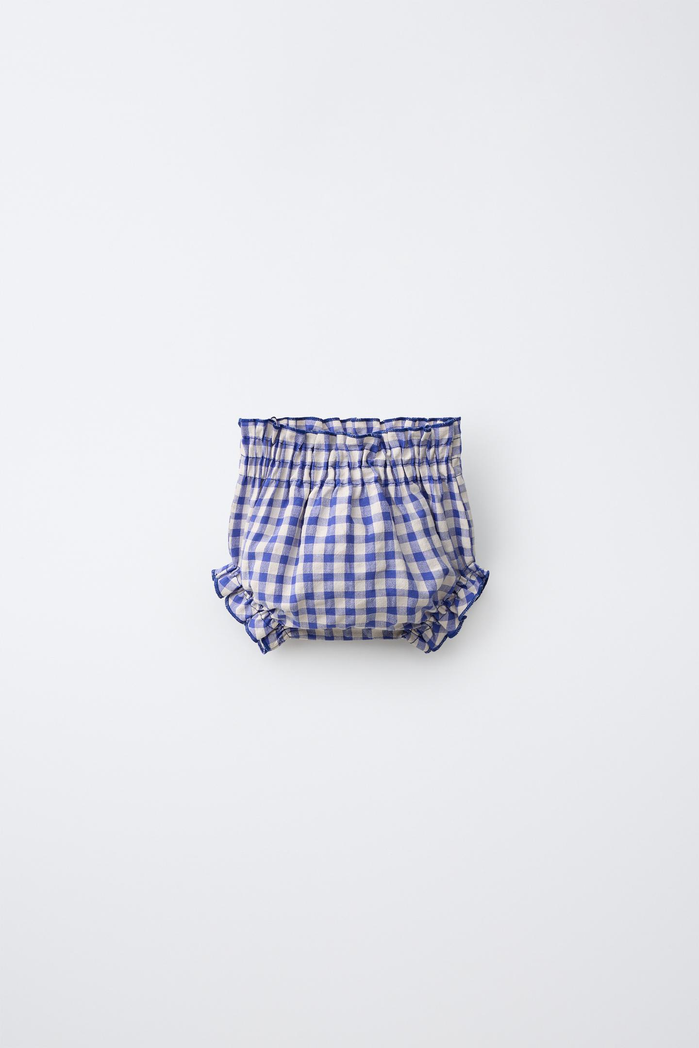 Трусы Gingham для детей — Zara, цвет: Экрю / Синий — фото 1