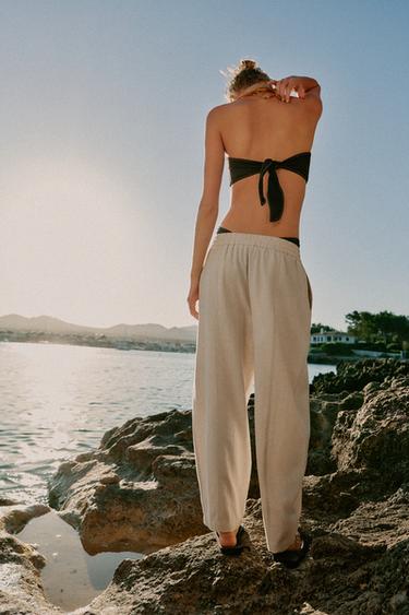 BARREL LINEN BLEND TROUSERS - Light beige by Zara - Image 3