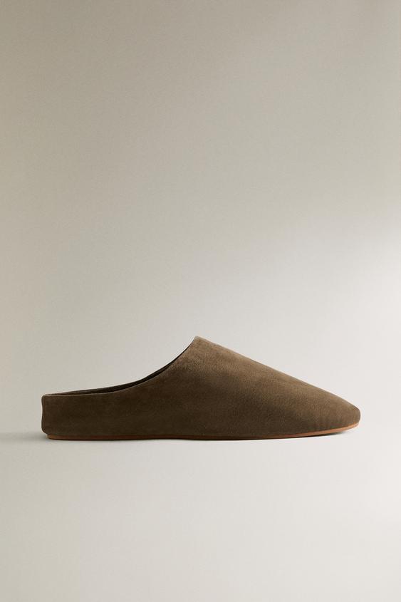 LEATHER MULE SLIPPERS - Khaki Green by Zara - Image 0