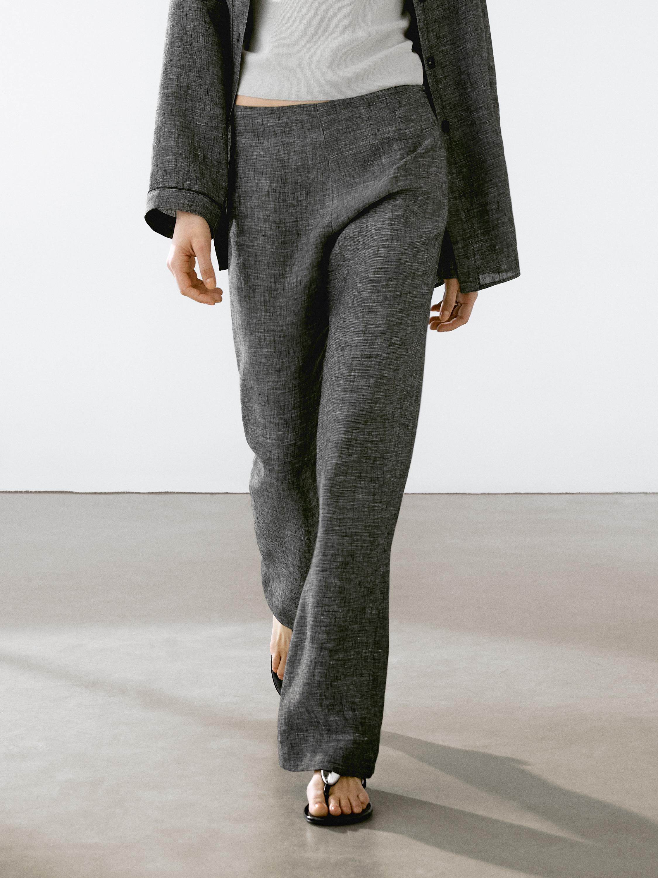 Pantalon straight 100 % lin