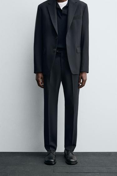 Zara 100% WOOL SUIT PANTS - Navy blue