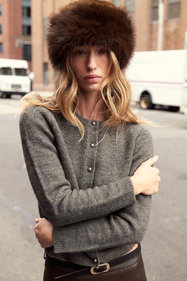 CARDIGAN WITH METAL BUTTONS - Dark mink by Zara