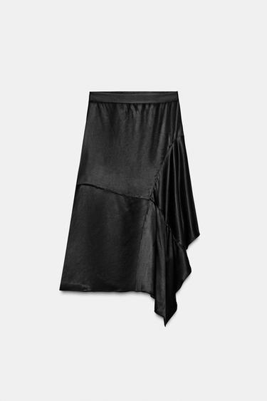 ASYMMETRIC SATIN MIDI SKIRT - Black by Zara - Image 0
