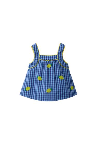 TOP CUADRO VICHY LIMONES BORDADOS CASA LAWA X ZARA KIDS - Azulón de Zara