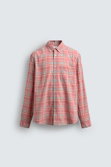 REGULAR FIT CHECK SHIRT - Pink by Zara
