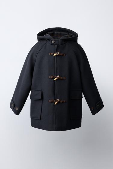 WOOL EFFECT DUFFLE COAT WITH FROG FASTENING AND WOOL BLEND - Navy blue by Zara