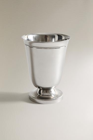 SMALL STRAIGHT STEEL WINE GLASS VASE - Silver by Zara