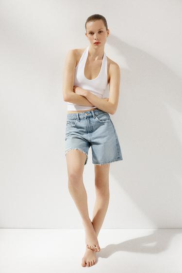 Zara MID-RISE TRF DENIM SHORTS - Blue / Gray