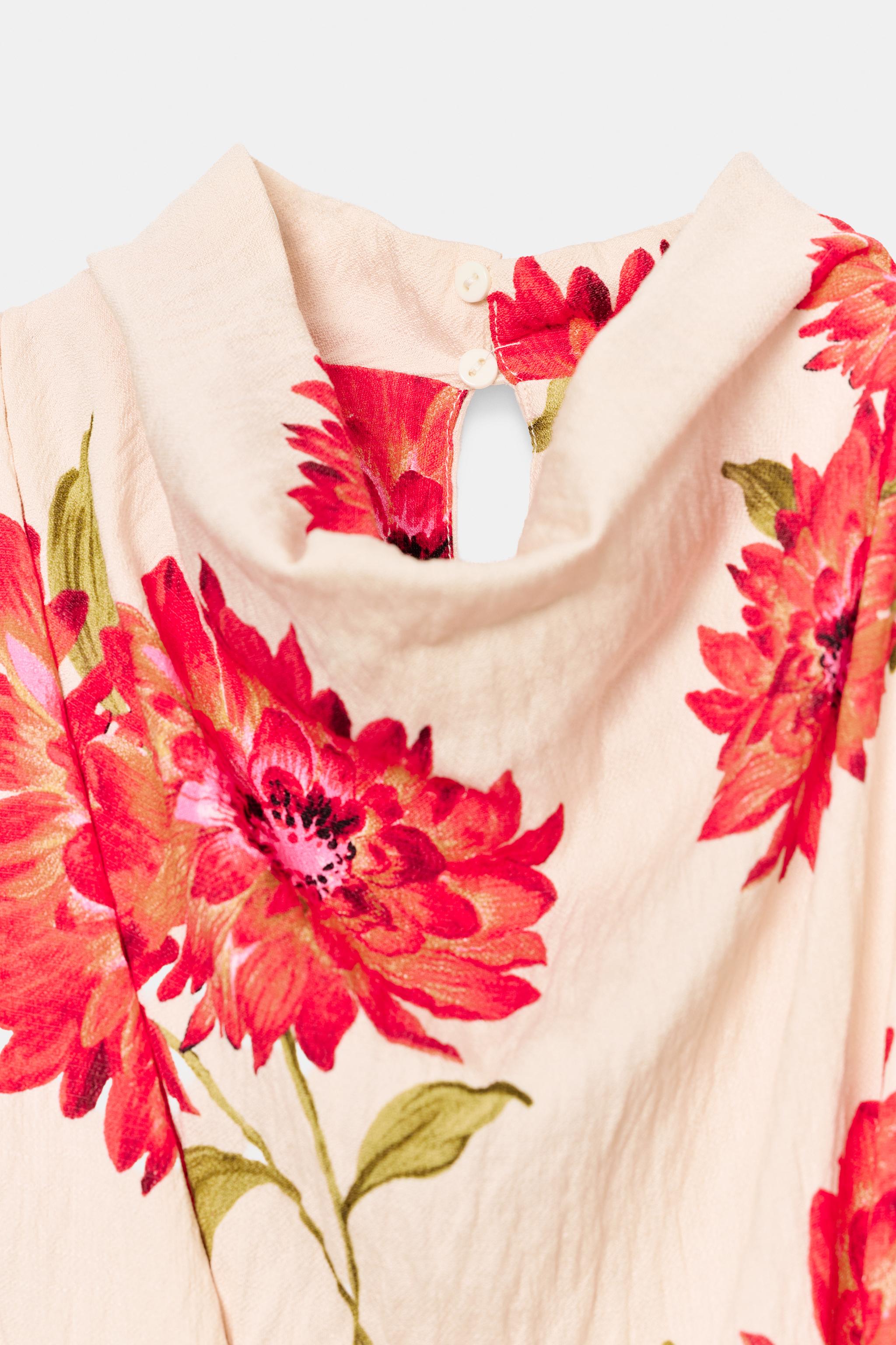 Женские платья Zara FLORAL PRINT BELTED MIDI DRESS — фото 11