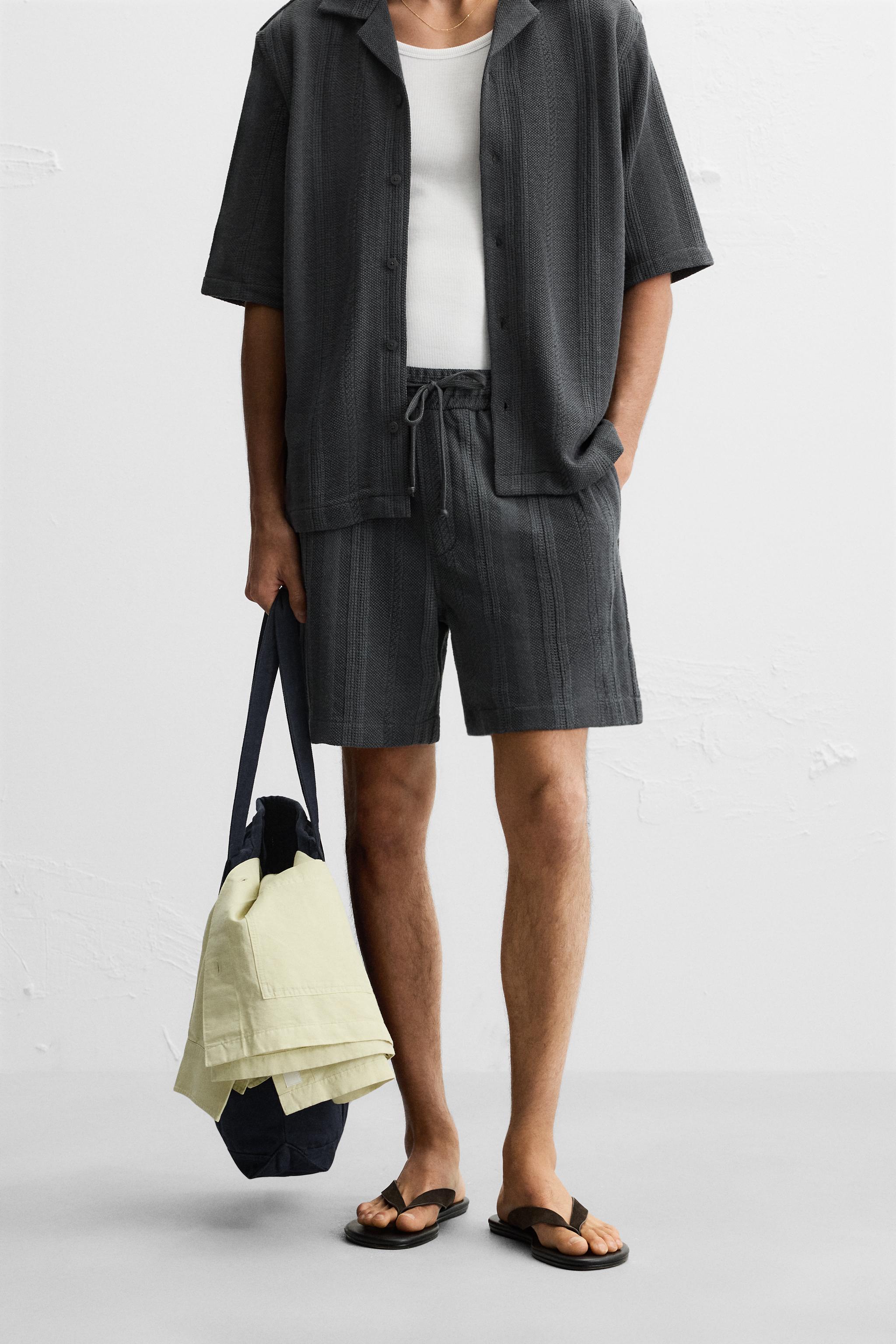 ジャカード織りテクスチャーバミューダパンツ - ブラック | ZARA