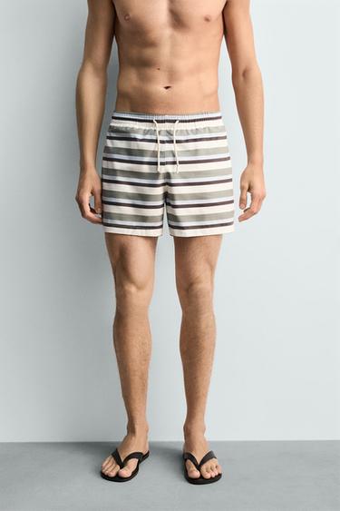 STRIPED MID-LENGTH SWIMMING TRUNKS - Multicoloured by Zara - Image 1