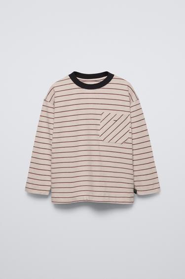 Zara STRIPED POCKET T-SHIRT - Blue