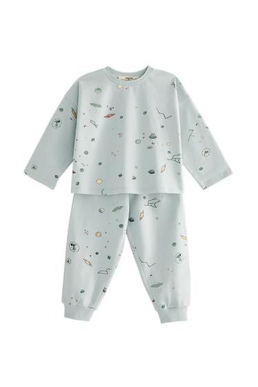 CONJUNTO DE PIJAMA INFANTIL DE ALGODÃO ESPAÇO - Azul-claro da Zara