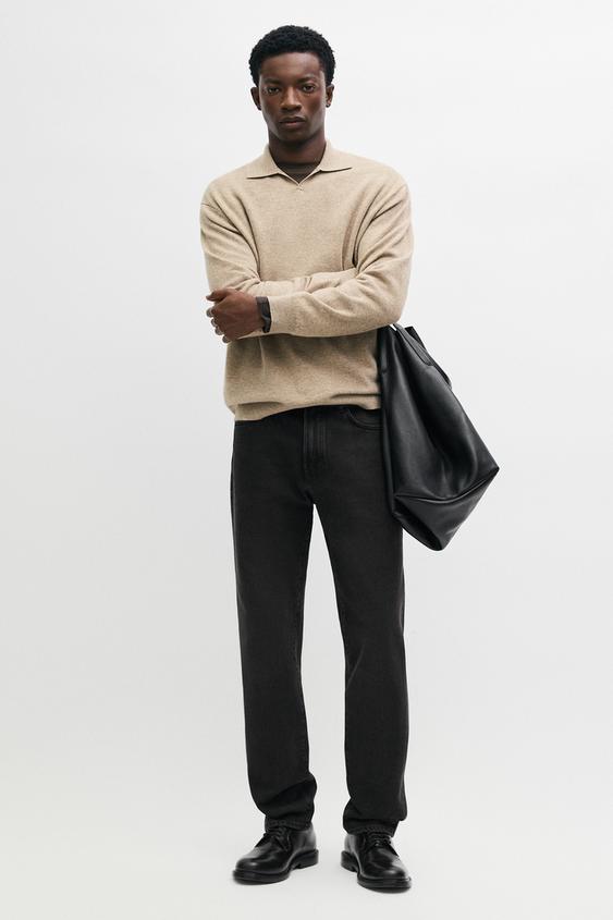 Zara 100% wool knit polo sweater - Beige / Green - Image 0