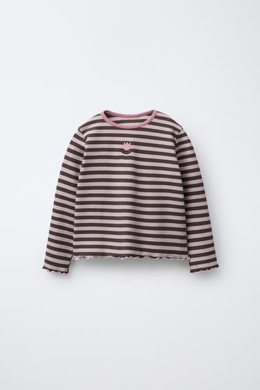 STRIPED GLITTER EMBROIDERED T-SHIRT - Mid-pink by Zara