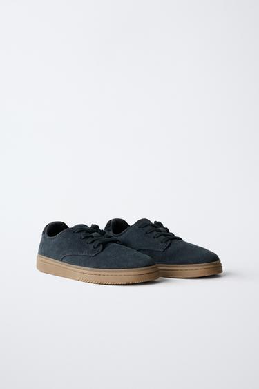 Zara SPLIT LEATHER SPORT DERBY SHOES - Navy Blue