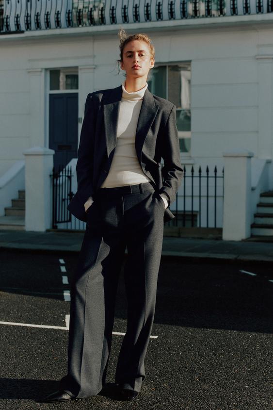 Zara MID-RISE STRAIGHT-LEG PANTS - Gray marl - Image 0