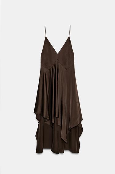 Zara ZW COLLECTION ASYMMETRIC RUFFLED DRESS - Brown