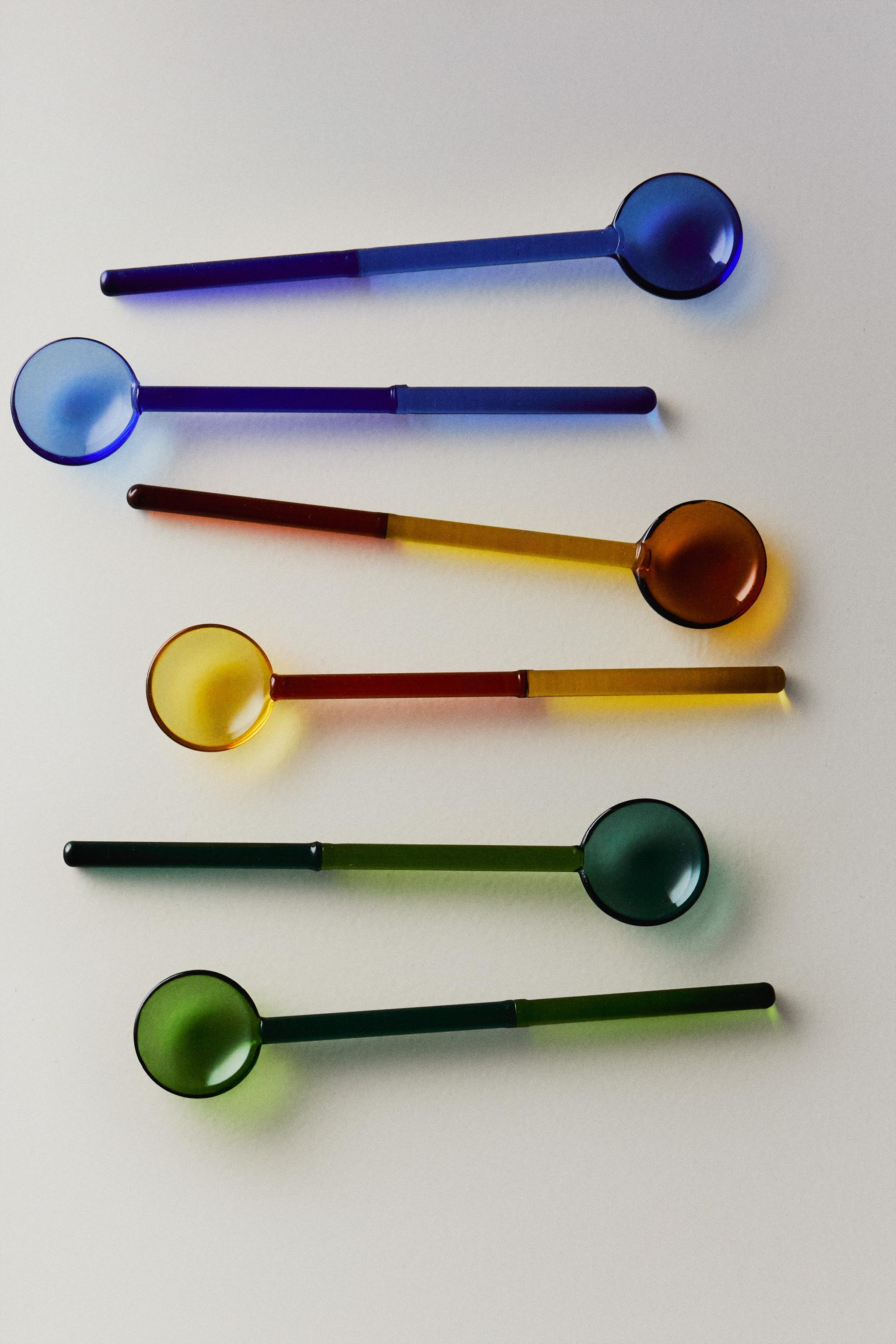 MULTICOLOUR BOROSILICATE GLASS ICE CREAM SPOONS (PACK OF 6)