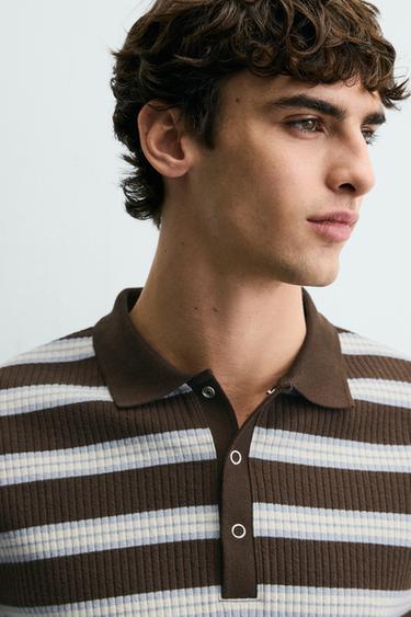 VERTICAL TEXTURED POLO SHIRT - Chocolate by Zara - Image 5
