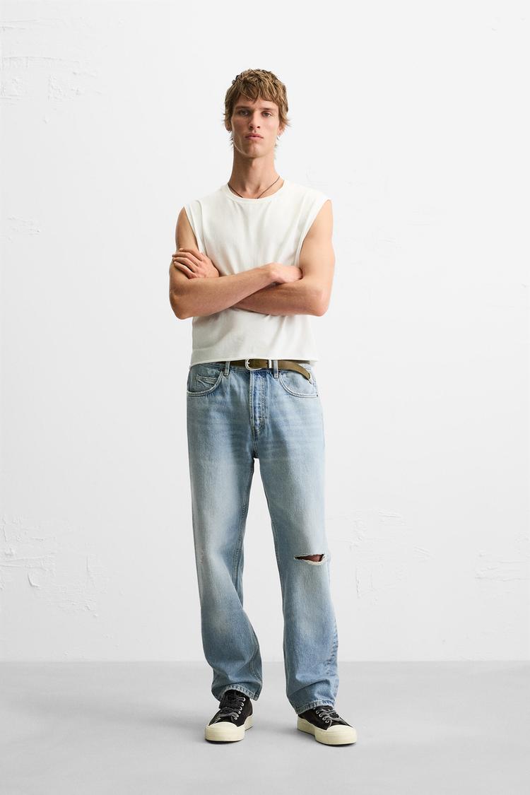 Pantalon Roto Hombre Zara JEANS STRAIGHT FIT REGULAR ROTOS Azul