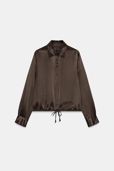 ZW COLLECTION SATIN BLOUSE WITH TIES - Brown by Zara - Image 6
