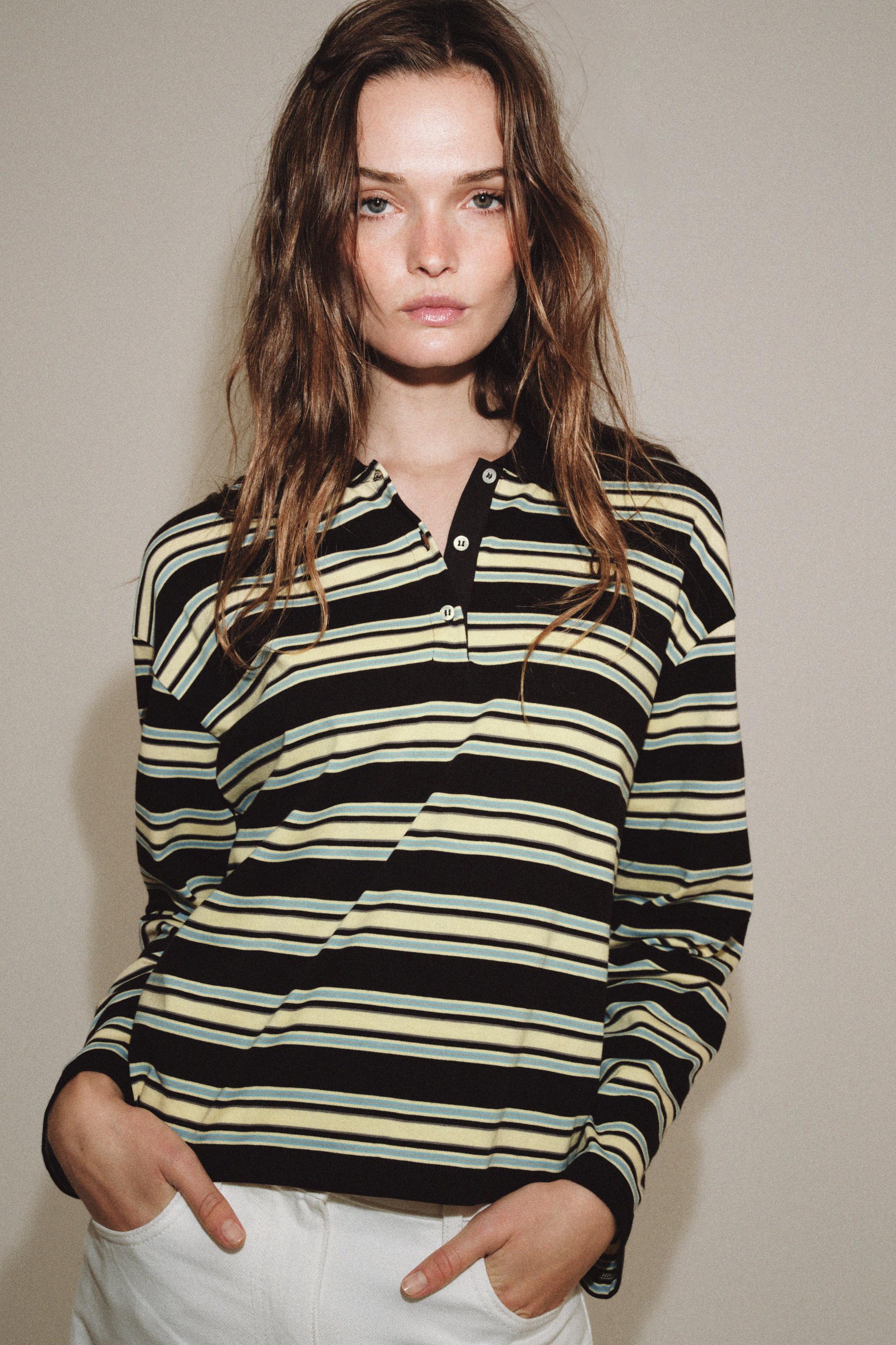 STRIPED LONG SLEEVE POLO