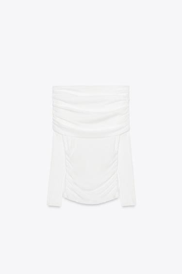 GATHERED BANDEAU T-SHIRT - Oyster-white by Zara - Image 5