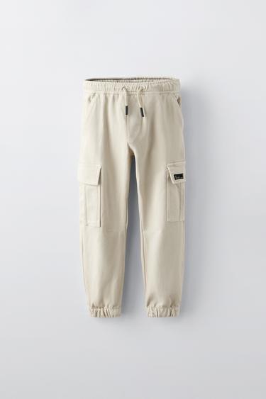 Zara SOFT CARGO PANTS - Ecru