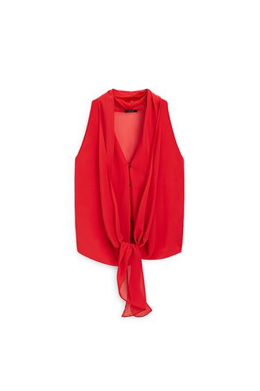Top semi-transparent 100 % soie - Rouge de Zara