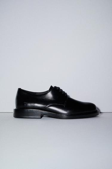 Zara 綁帶真皮德比鞋 - 黑色