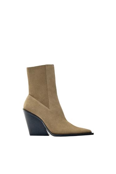 LEATHER COWBOY-HEEL ANKLE BOOTS