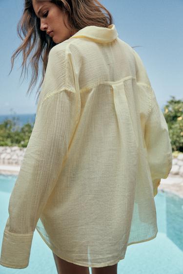 CHEMISE GAZE OVERSIZE À POCHE - Jaune clair de Zara - Image 3