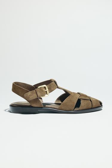 SPLIT SUEDE CAGE SANDALS - Taupe Grey by Zara