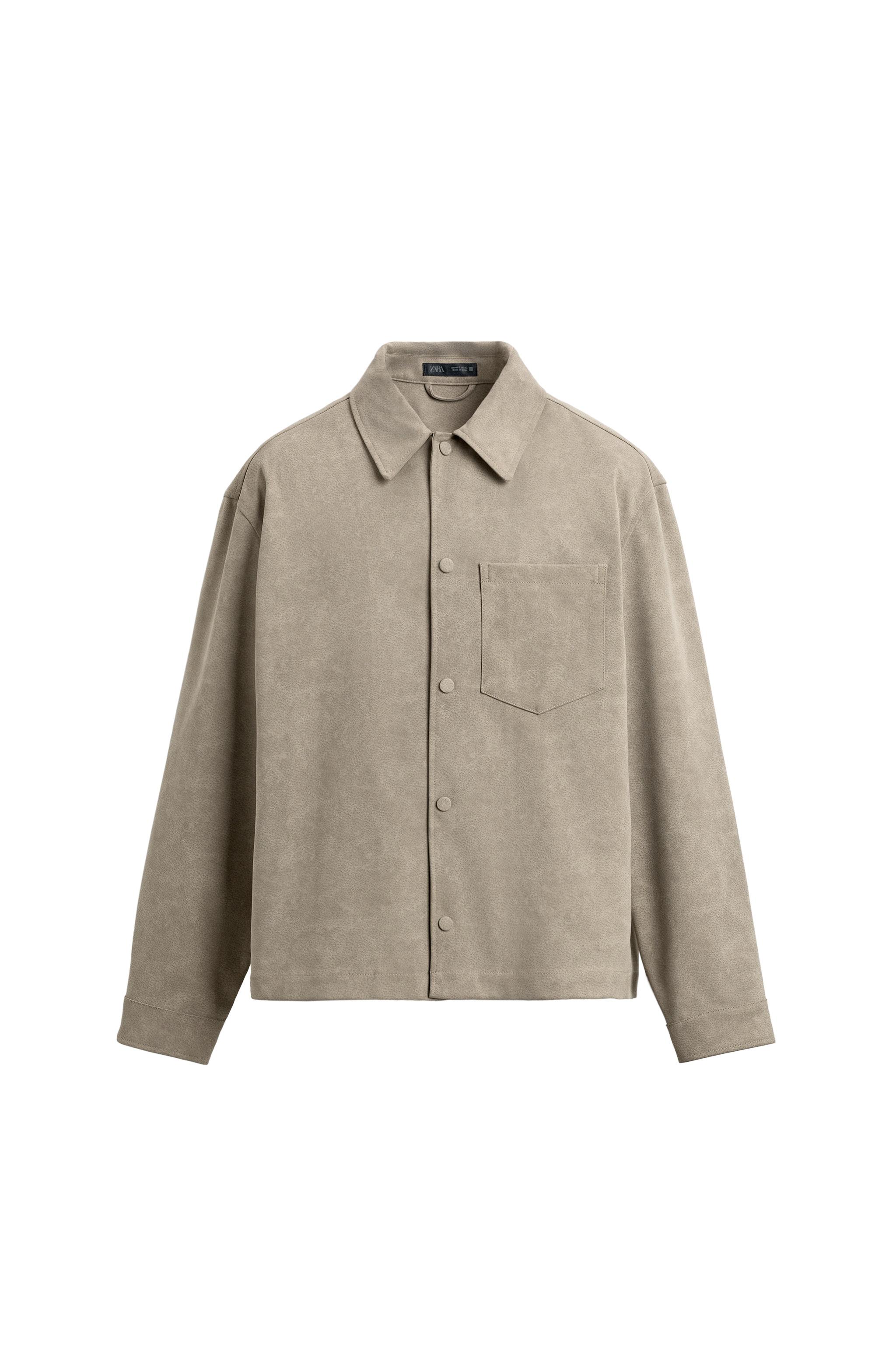 RELAXED FIT FAUX SUEDE OVERSHIRT - Black | ZARA Canada