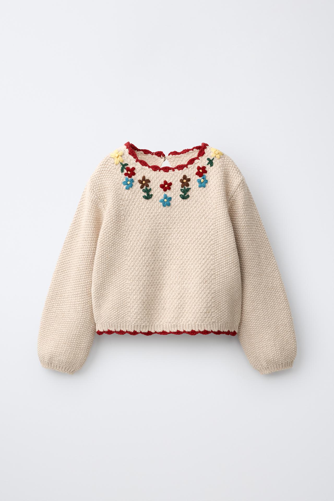 EMBROIDERED FLORAL KNIT JUMPER — Light beige