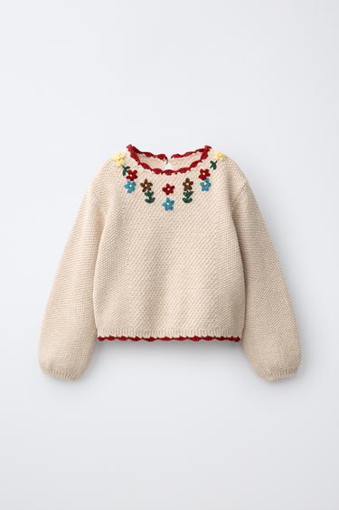 EMBROIDERED FLORAL KNIT JUMPER — Light beige 1