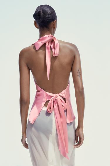 HAUT SATINÉ À ENCOLURE AMÉRICAINE - Rose chewing-gum de Zara - Image 1