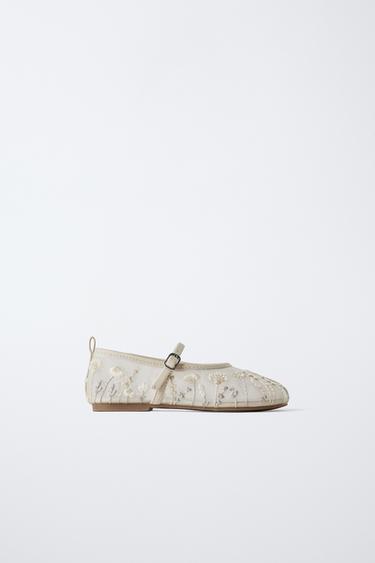 GIÀY BÚP BÊ THÊU HỌA TIẾT - Trắng Mờ từ Zara