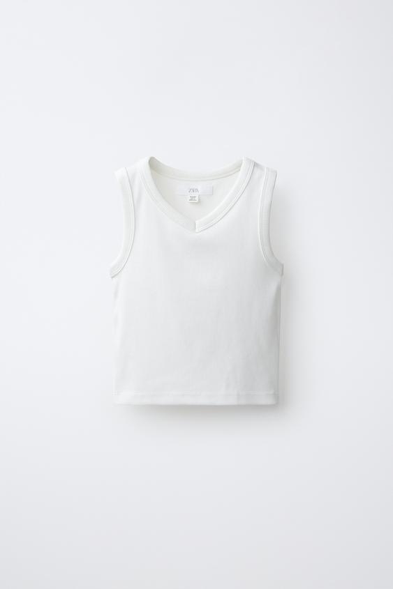 Zara RIBBED TANK TOP - White - Image 0