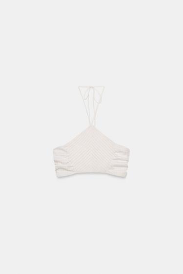 GINGHAM HALTER CROP TOP - Ecru / Beige by Zara - Image 4